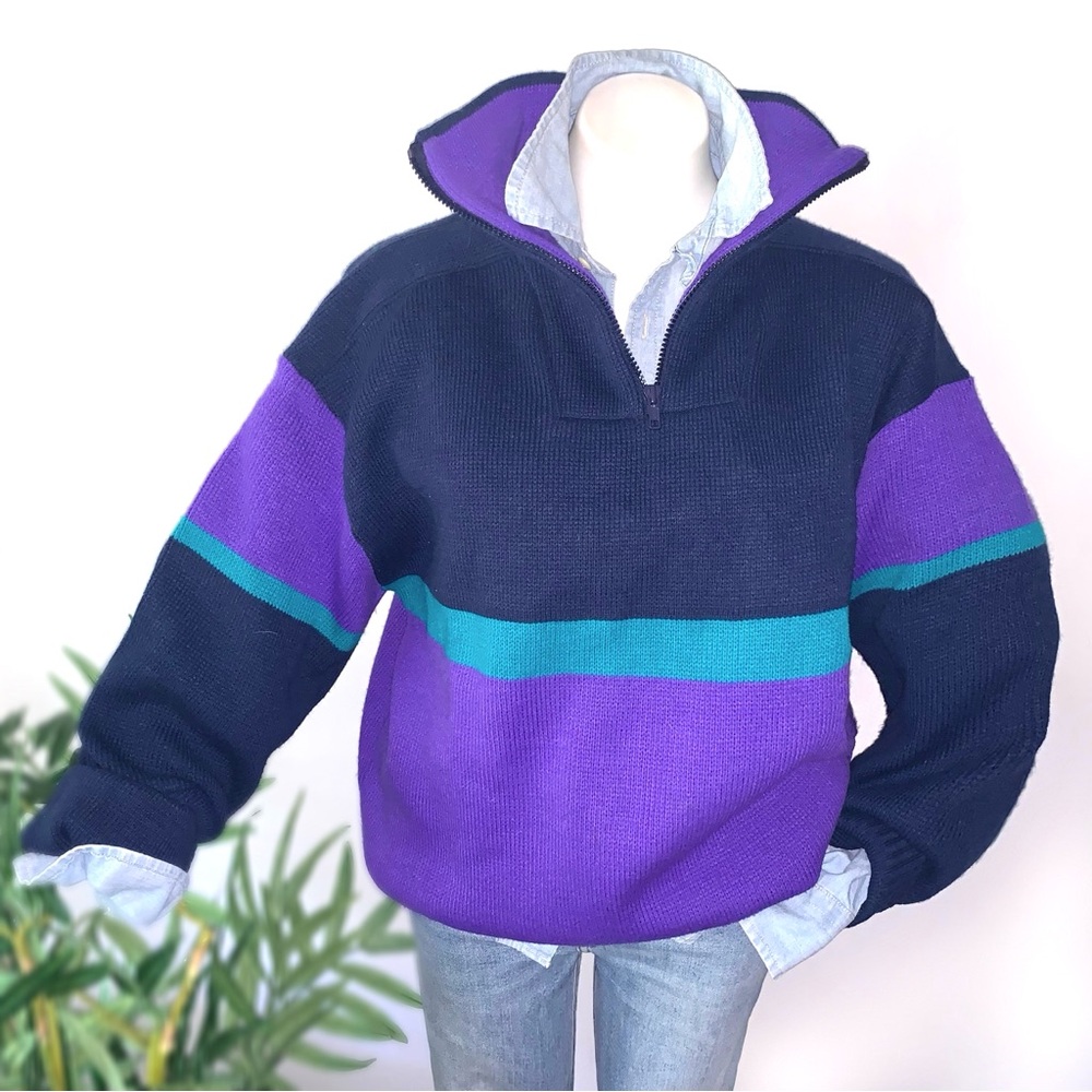 v i n t a g e :: Oversized 90s Bold Colorblock Ski Knit Sweater - Picture 1 of 11